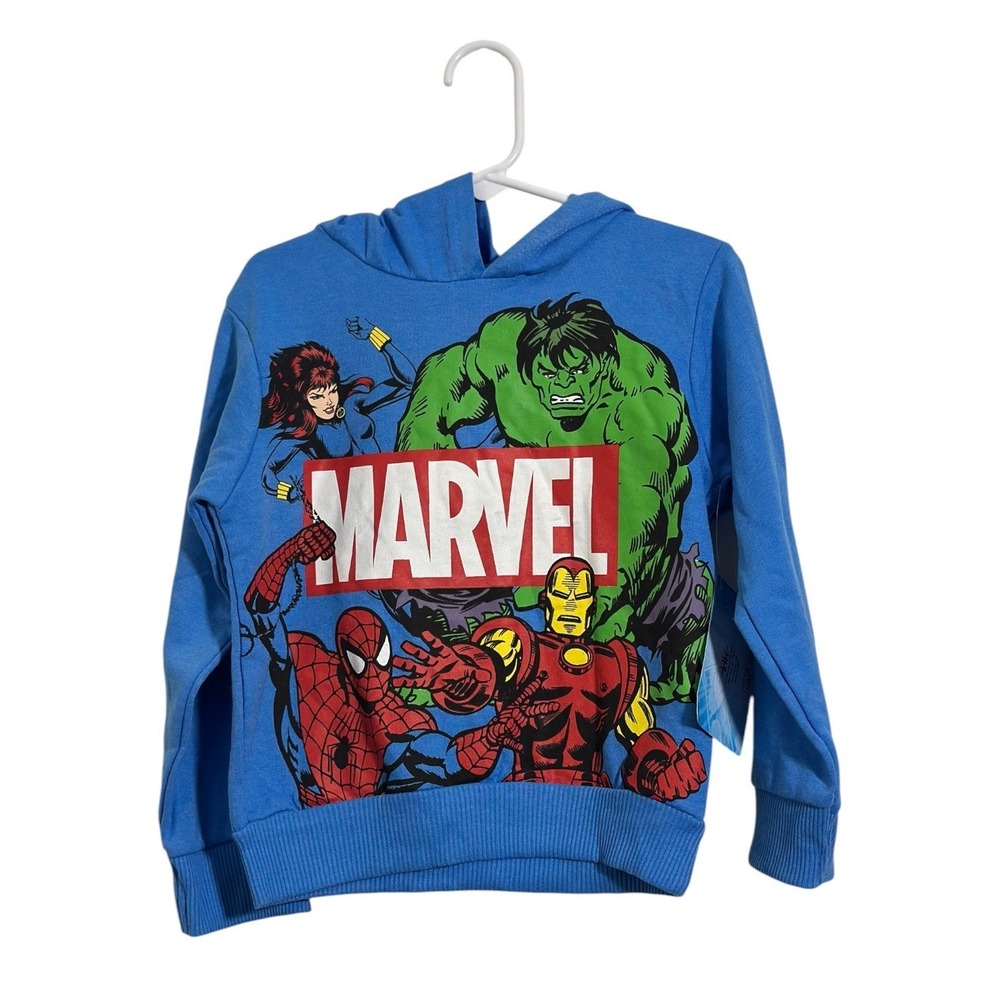 Marvel Kids Blue Superhero Graphic Hoodie Spider-Man Hulk Iron Man Size 4 NWT